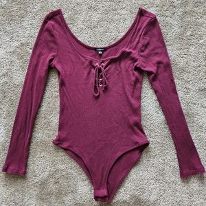 Ambiance Red Tie Front Fitted Bodysuit